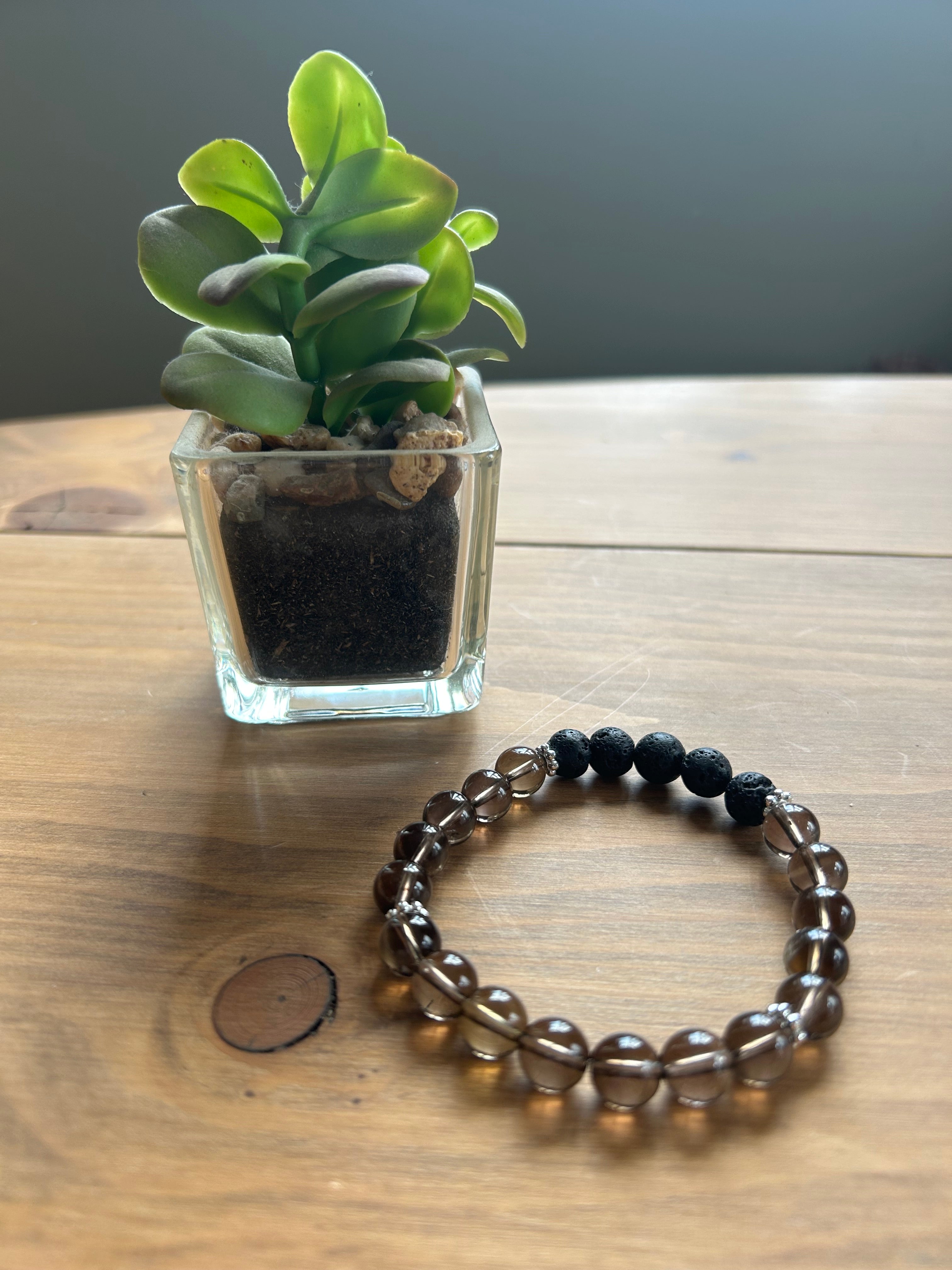 Smoky Quartz Aromatherapy Gemstone & Lava Bead Bracelet
