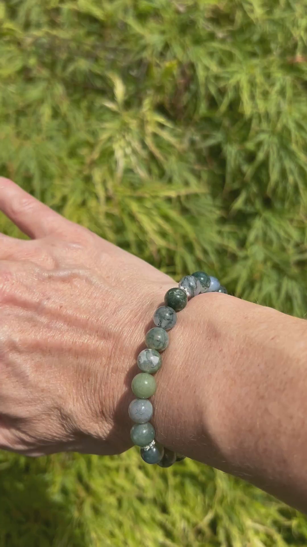 Moss Agate Aromatherapy Gemstone & Lava Bead Bracelet