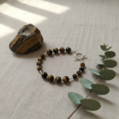 Tiger's Eye bracelet with crystal and eucalyptus